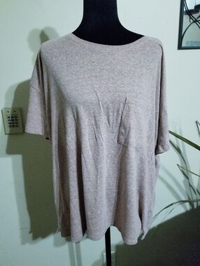Charlotte Russe Light Dusty Rose Heathered Short Sleeve Pocket Tee